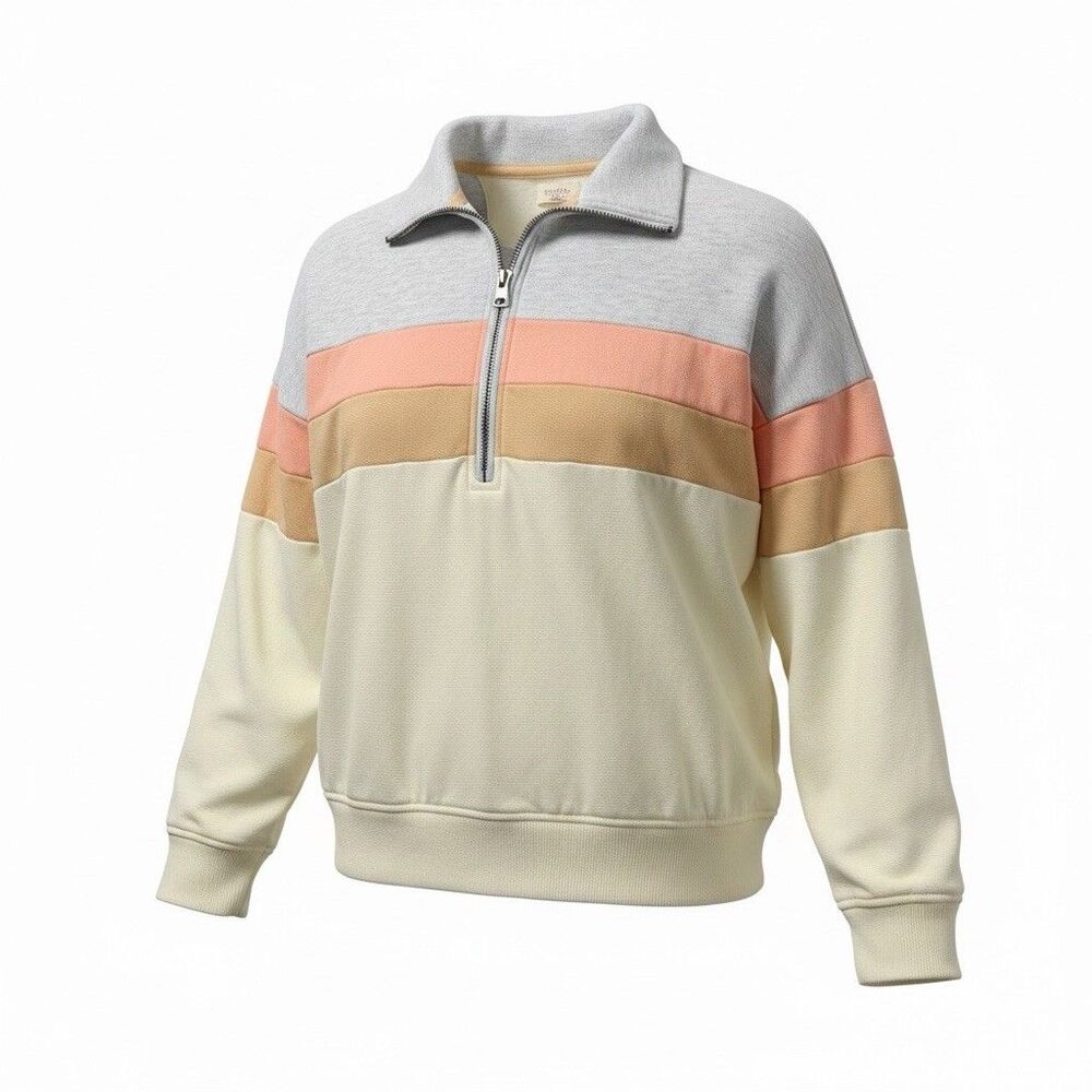 Faherty High Standard Fleece Sweatshirt 1/4 Zip Stripe Relaxed Organic Cotton